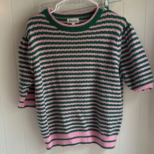 Emerci Pink and Green Striped Crew Neck Sweater